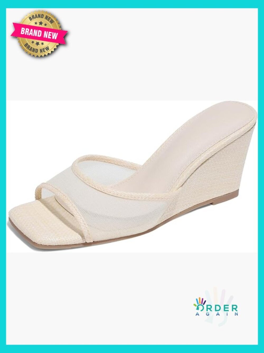 Wedge Sandals Square Open Toe Raffia Dressy Casual Summer Low Heel Mules Slip On